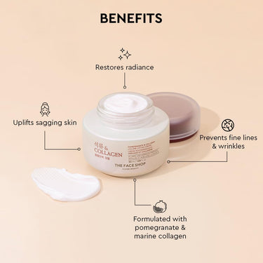 The Face Shop Pomegranate & Collagen Face Cream With 10% Marine Collagen & Pomegranate Extracts | Day & Night Cream to smooth wrinkles & give intense moisturization | Suitable For All Skin Types, 50ML